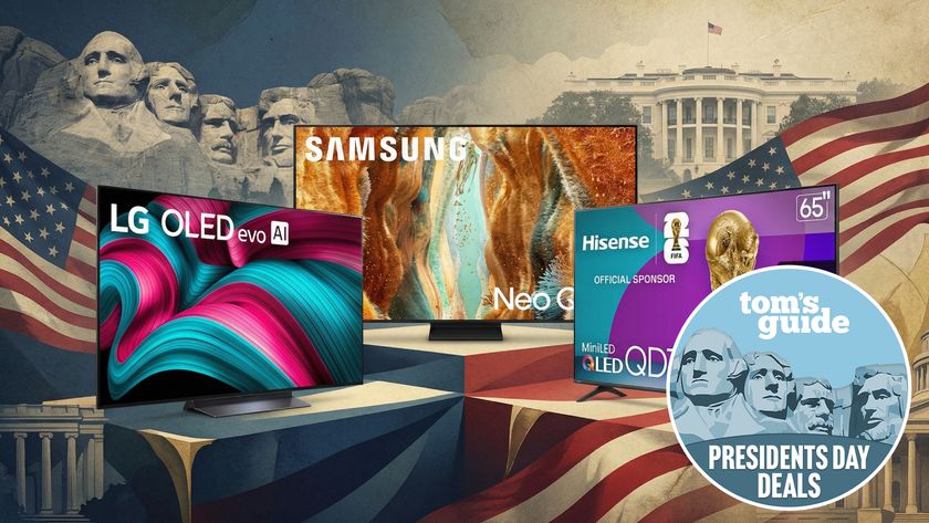 Collage of TVs on sale for Presidents Day