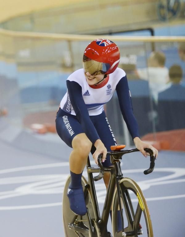 Laura Trott (Great Britain) is all smiles after winning the omnium elimination race