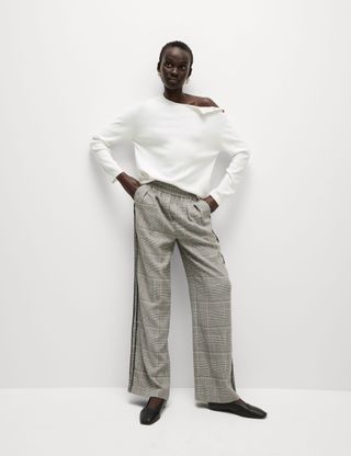 Checked Pull on Wide Leg Trousers