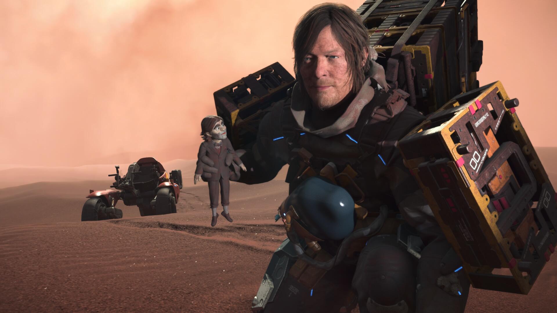 Sam and Dollman in the desert in Death Stranding 2: On the Beach
