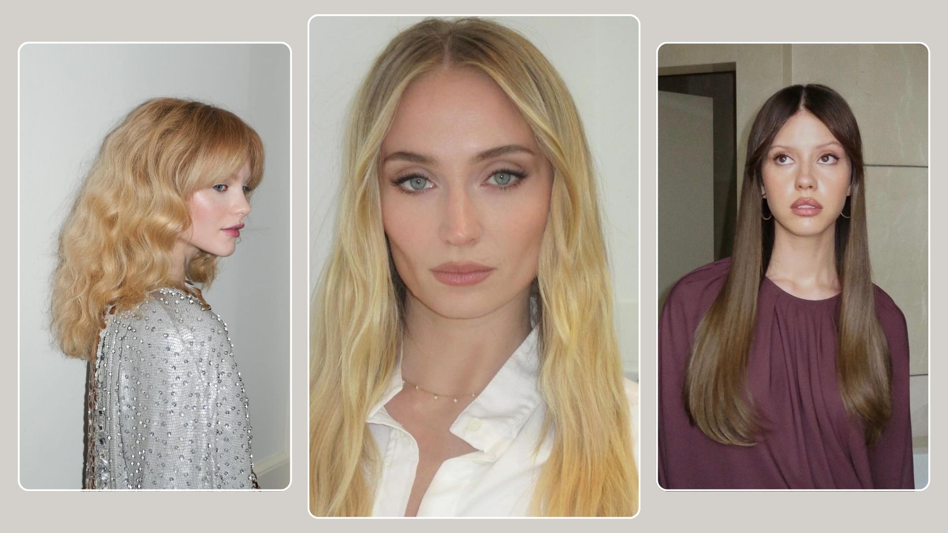 A collage with photos of Emma Laird, Sophie Turner and Mia Goth