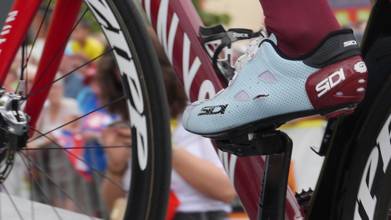 Marco Haller has made a small modification to this Sidi shoes to aid fit