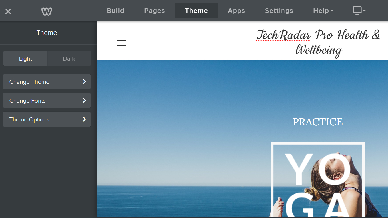 Weebly dashboard with themes feature on left hand side