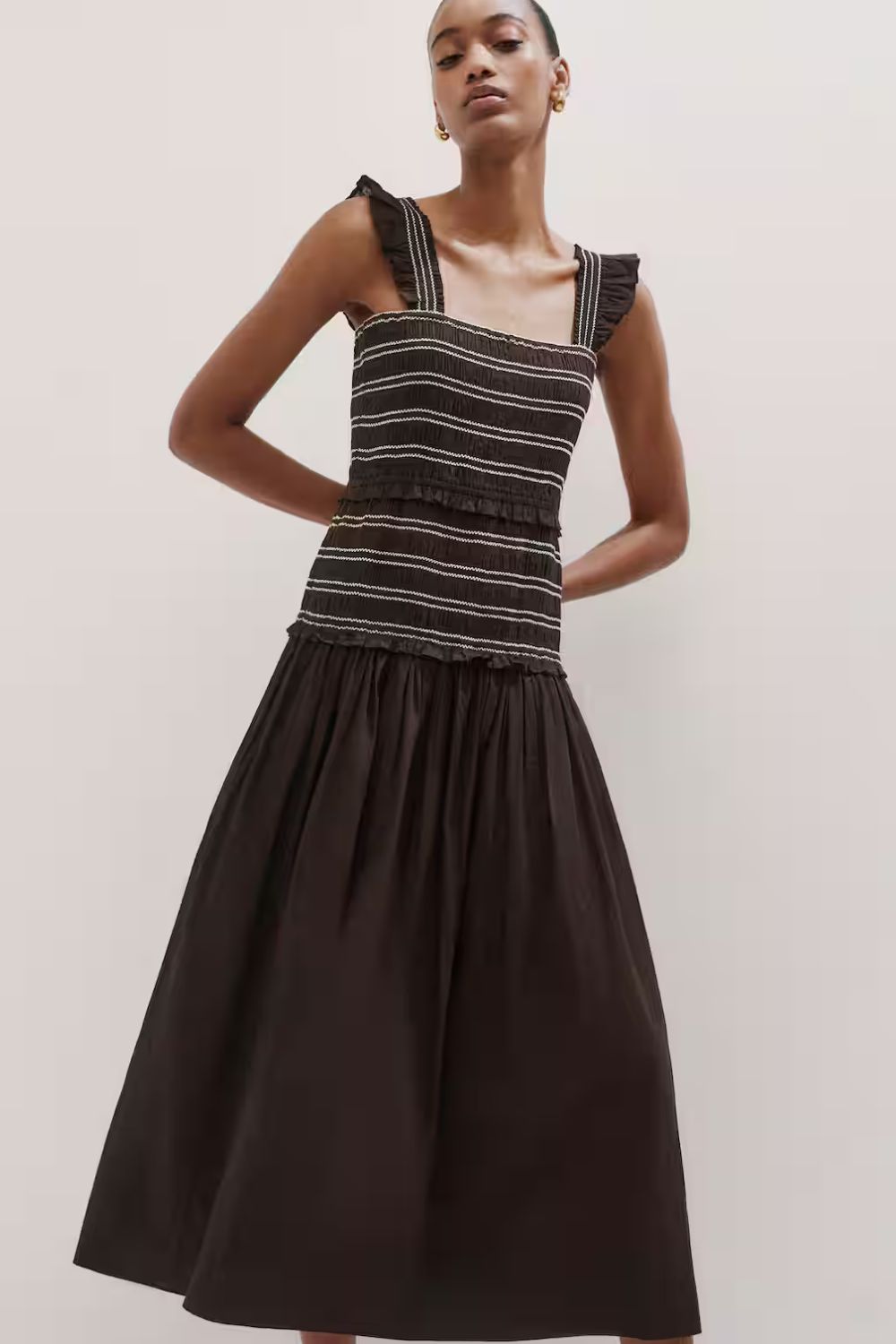 ME+EM Cotton Poplin Contrast Stitch Midi Dress