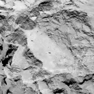 Philae lander candidate landing site A is located on the larger lobe of Comet 67P/Churyumov-Gerasimenko, but in good view of the smaller lobe. Image released Aug. 25, 2014.