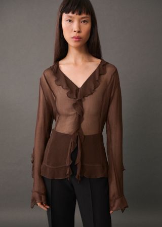 Semi-Transparent Ruffled Blouse