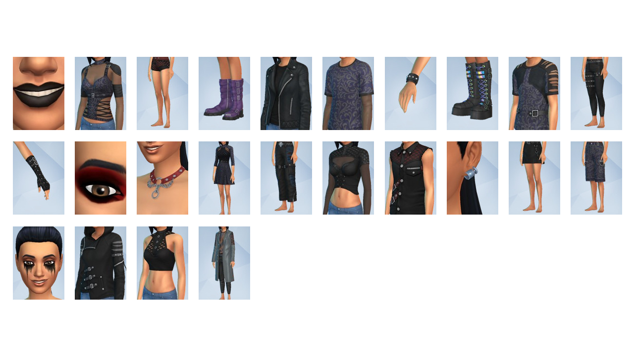 The items from The Sims 4 Goth Galore Kit