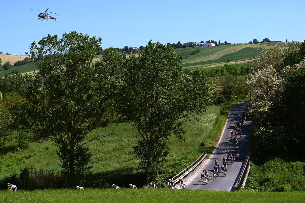 JESI ITALY MAY 17 A general view of the peloton competing during the 105th Giro dItalia 2022 Stage 10 a 196km stage from Pescara to Jesi 95m Giro WorldTour on May 17 2022 in Jesi Italy Photo by Tim de WaeleGetty Images