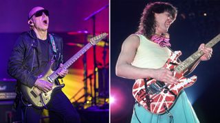 Joe Satriani (left) and Eddie Van Halen perform onstage
