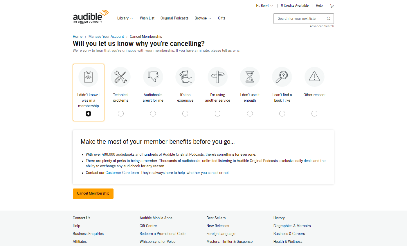 how to cancel audible