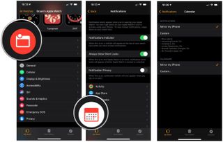 To customize Calendar notifications, launch the Apple Watch app, choose Notifications, then Calendar. Tap Custom.