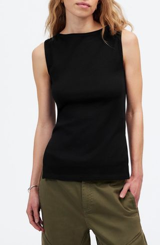 Sleeveless Boat Neck Side Slit T-Shirt