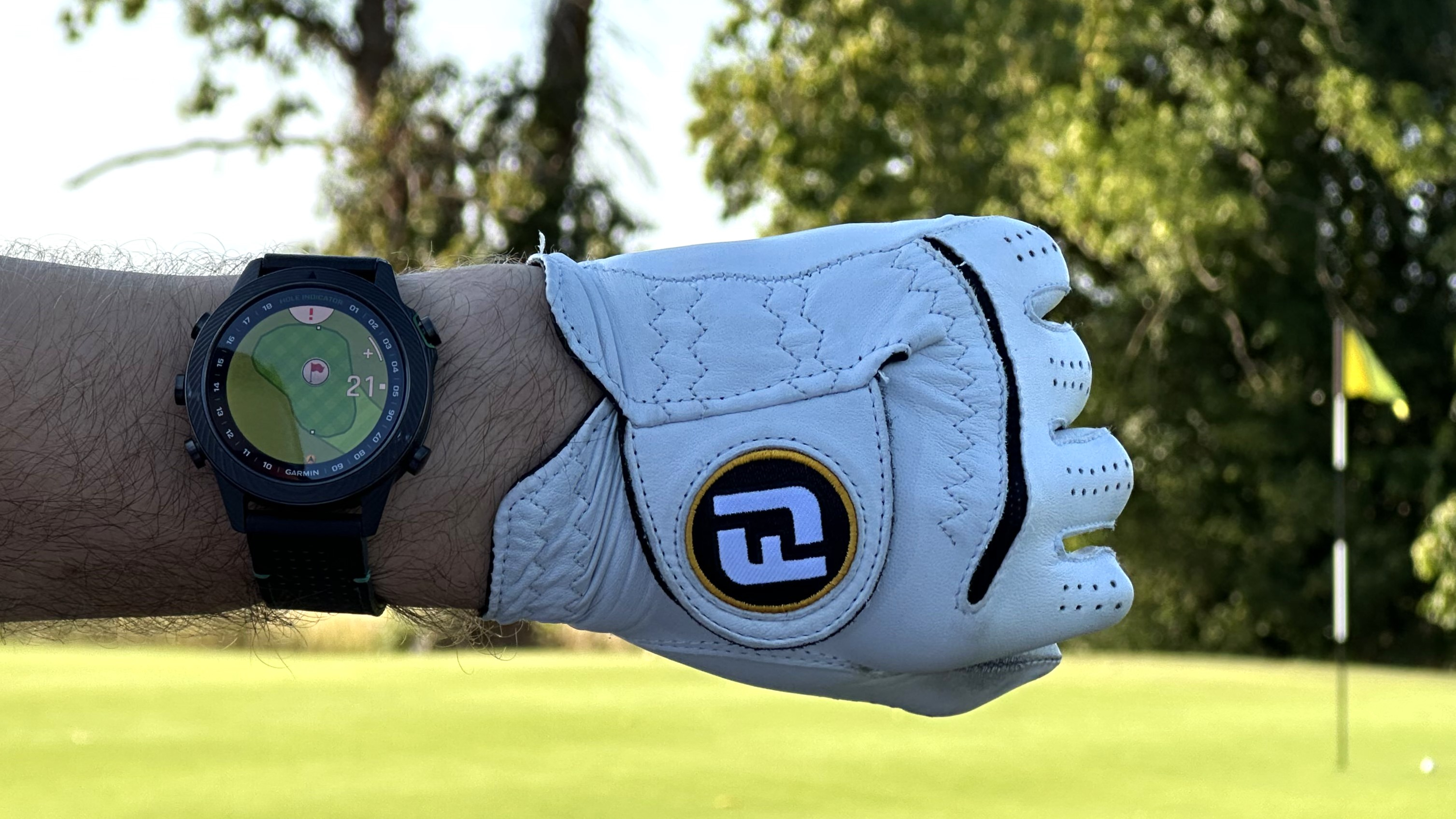 The Garmin MARQ Golfer (Gen 2) on a wrist on the golf course