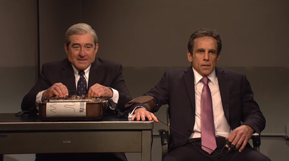 President Donald Trump's lawyer, Michael Cohen (Ben Stiller), is questioned by Robert Mueller (Robert De Niro) on SNL.