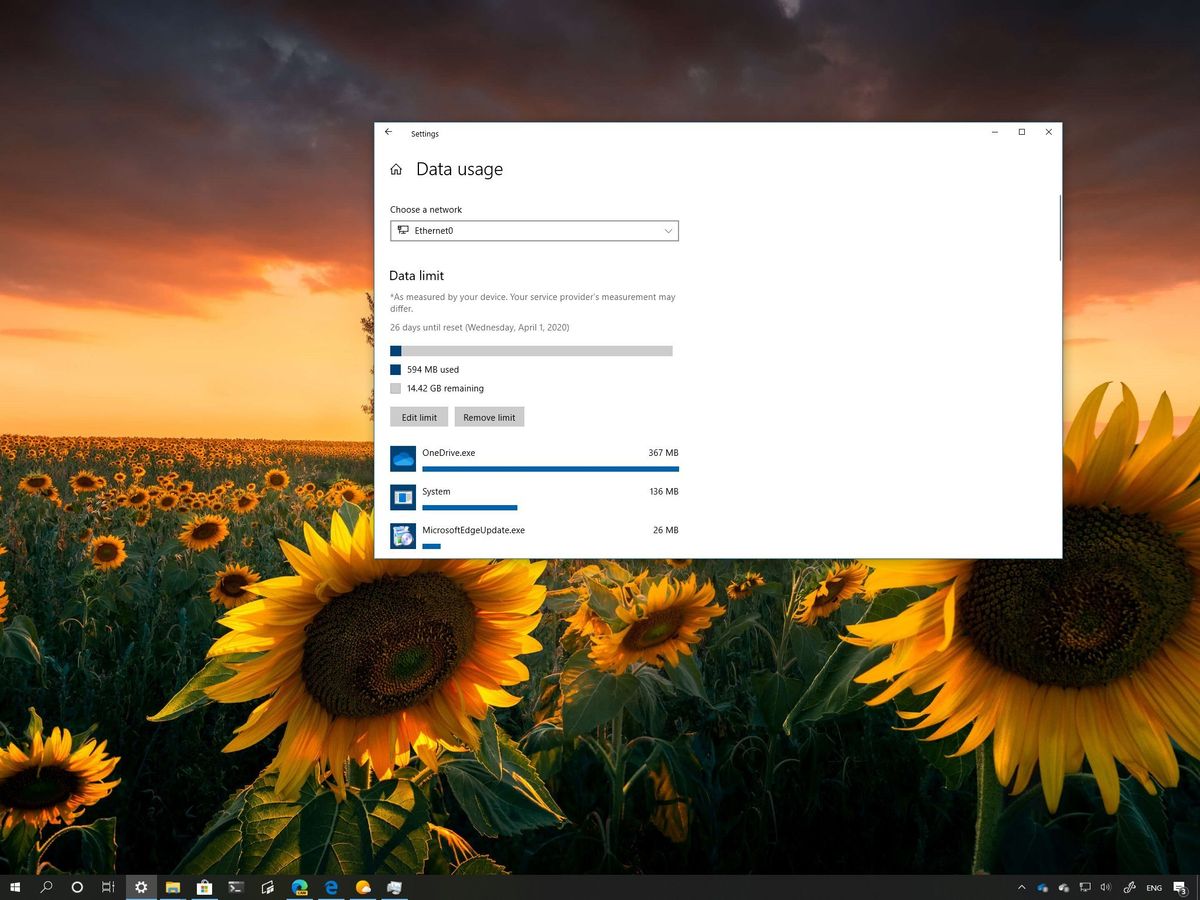 Windows 10 version 2004 data usage settings