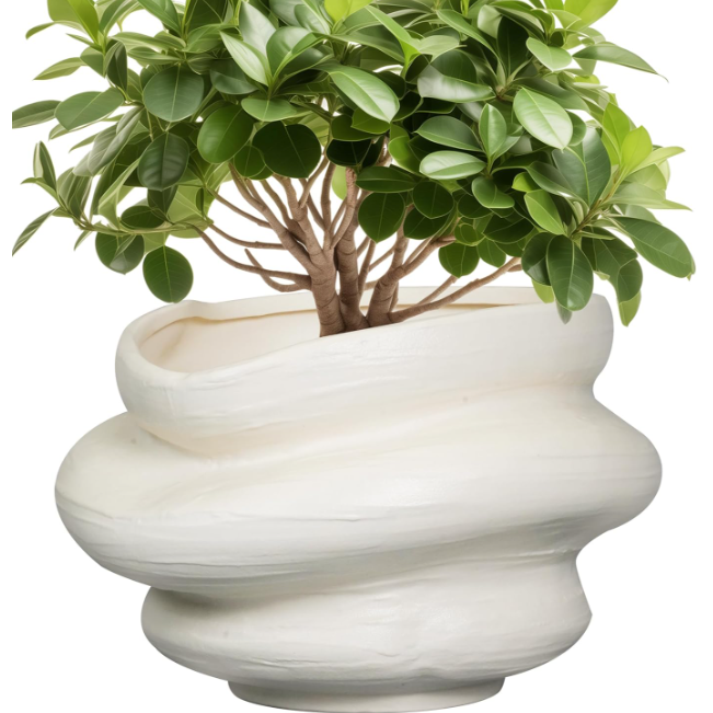 a white spiral ceramic plant pot