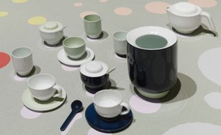 Ceramic tea set i white, mint green and blue