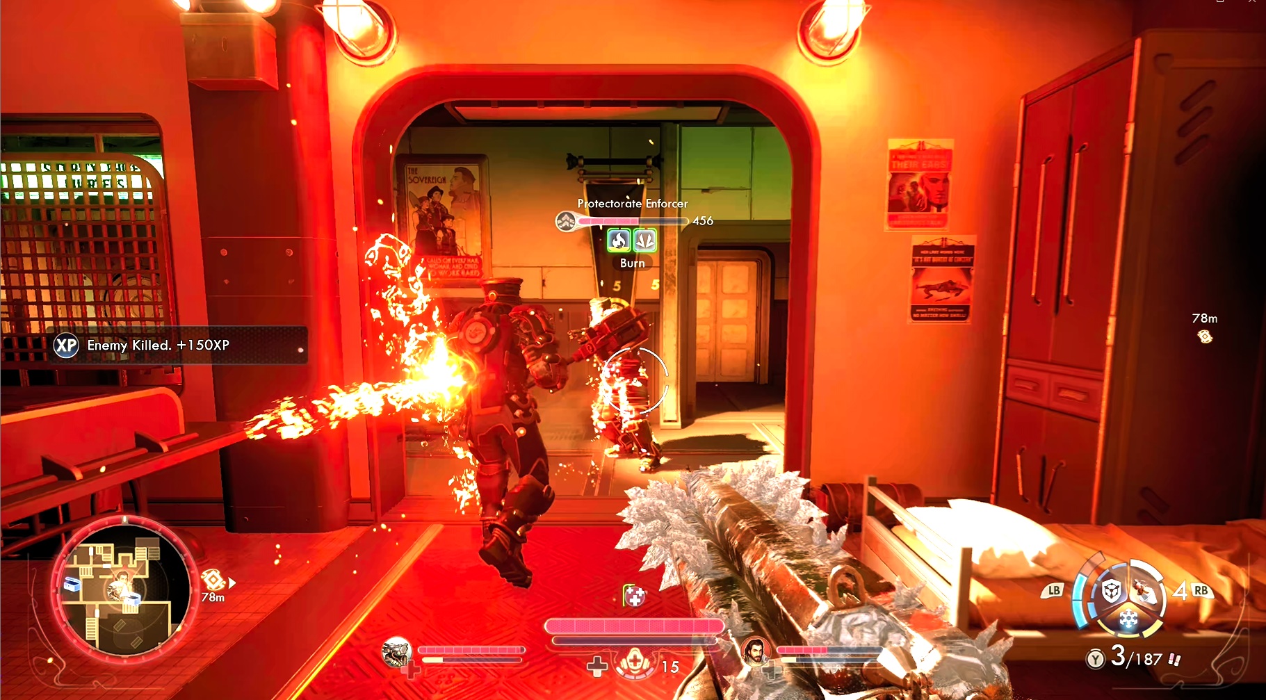 An ice-covered shotgun shooting a man in The Outer Worlds 2