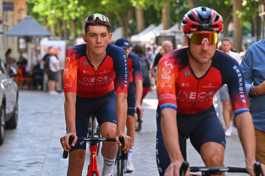 NARBONNE FRANCE JUNE 15 Joshua Tarling of The United Kingdom and Team INEOS Grenadiers prior to the 47th La Route DOccitanieLa Depeche Du Midi 2023 Stage 1 a 1843km stage from Narbonne to Gruissan on June 15 2023 in Narbonne France Photo by Luc ClaessenGetty Images