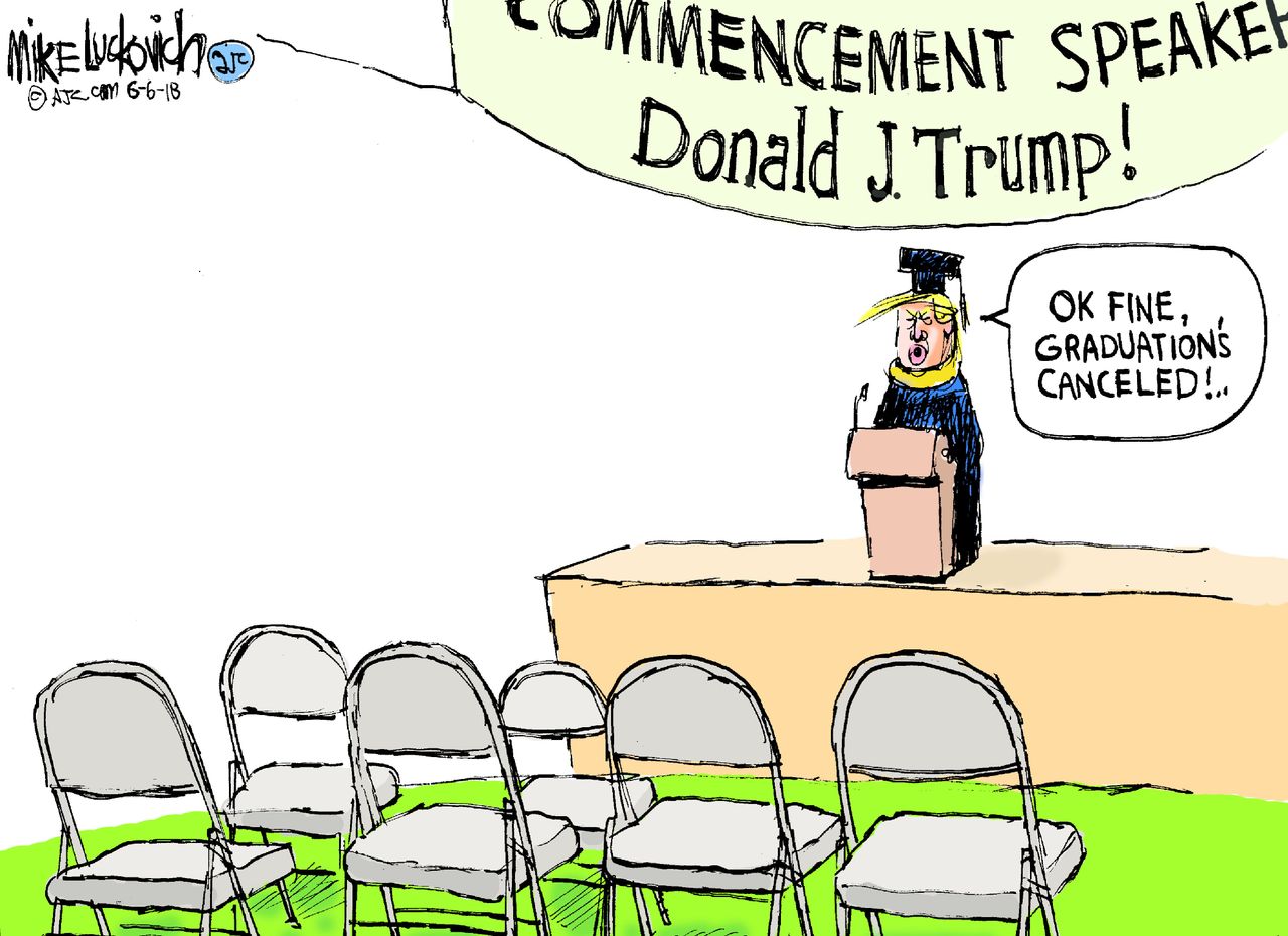 Political cartoon U.S. Trump commencement speech Philadelphia Eagles White House visit cancellation