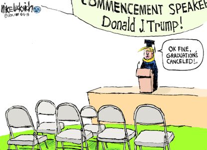 Political cartoon U.S. Trump commencement speech Philadelphia Eagles White House visit cancellation