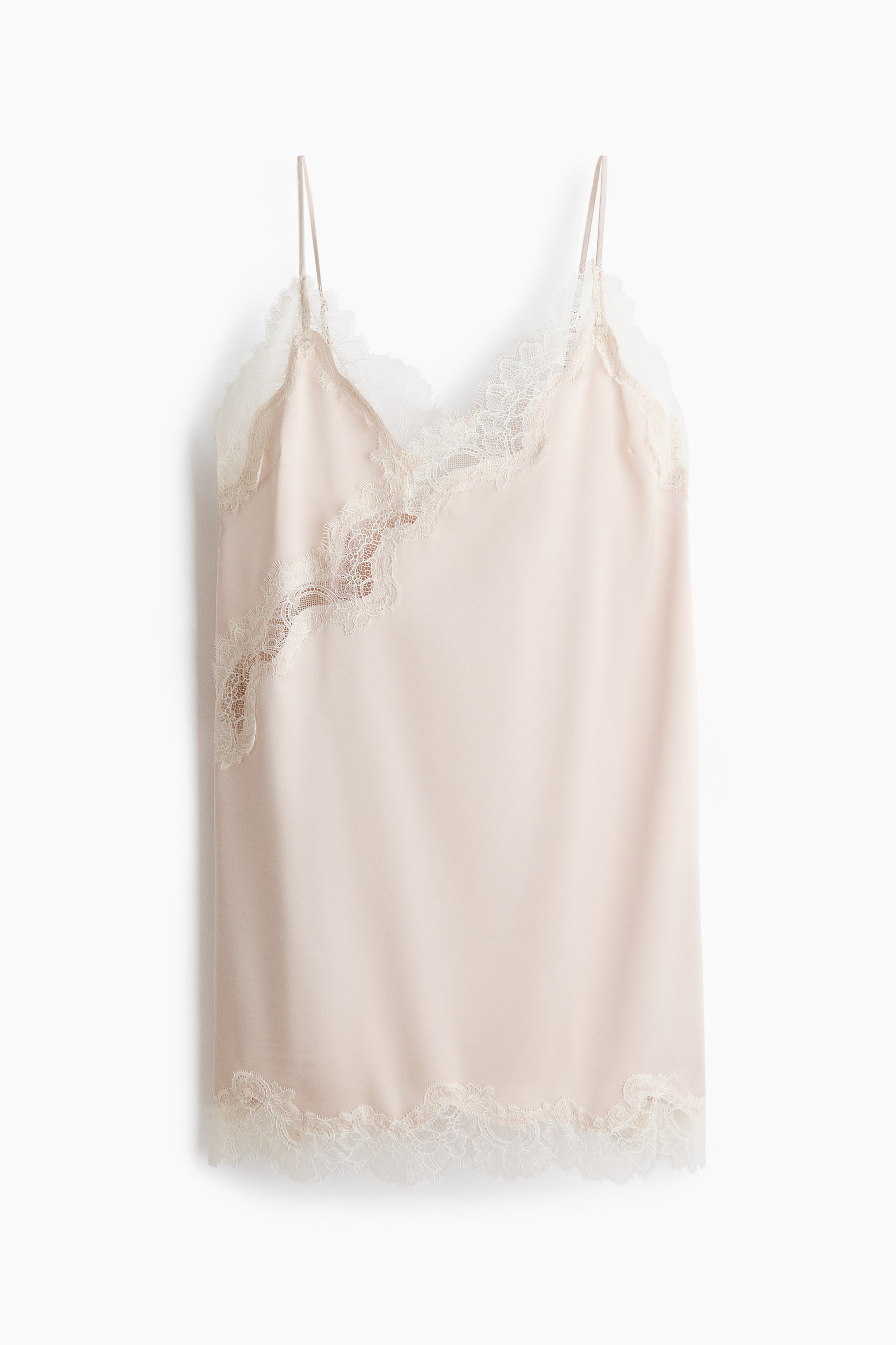 Lace-Trimmed Satin Nightslip - Powder Beige