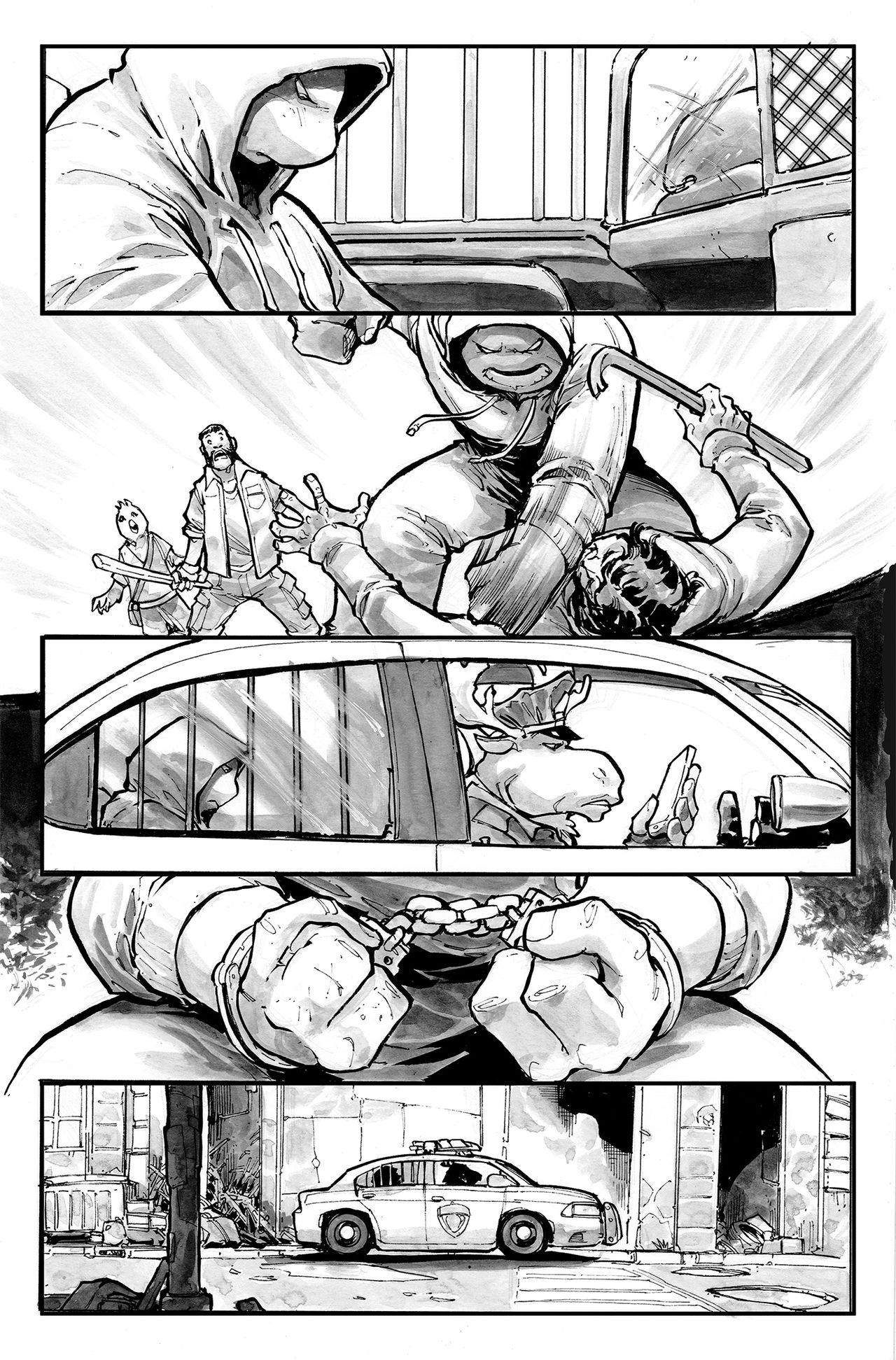 Inked pages from TMNT: Nightwatcher #2