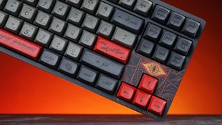 Drop Black Speech Keyboard with its Eye of Sauron design up close.