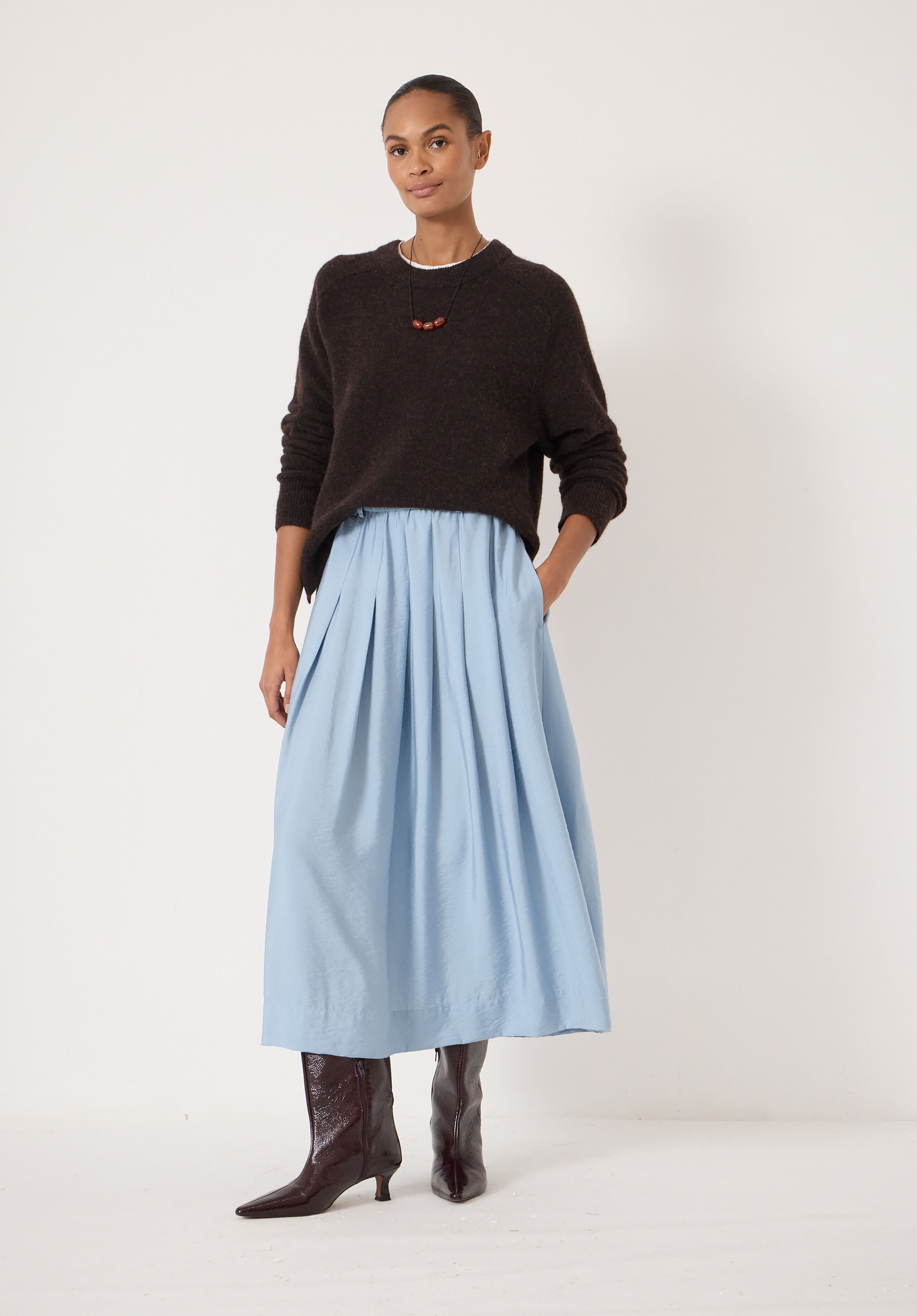 Ivy Pleated Air Flow Midi Skirt
