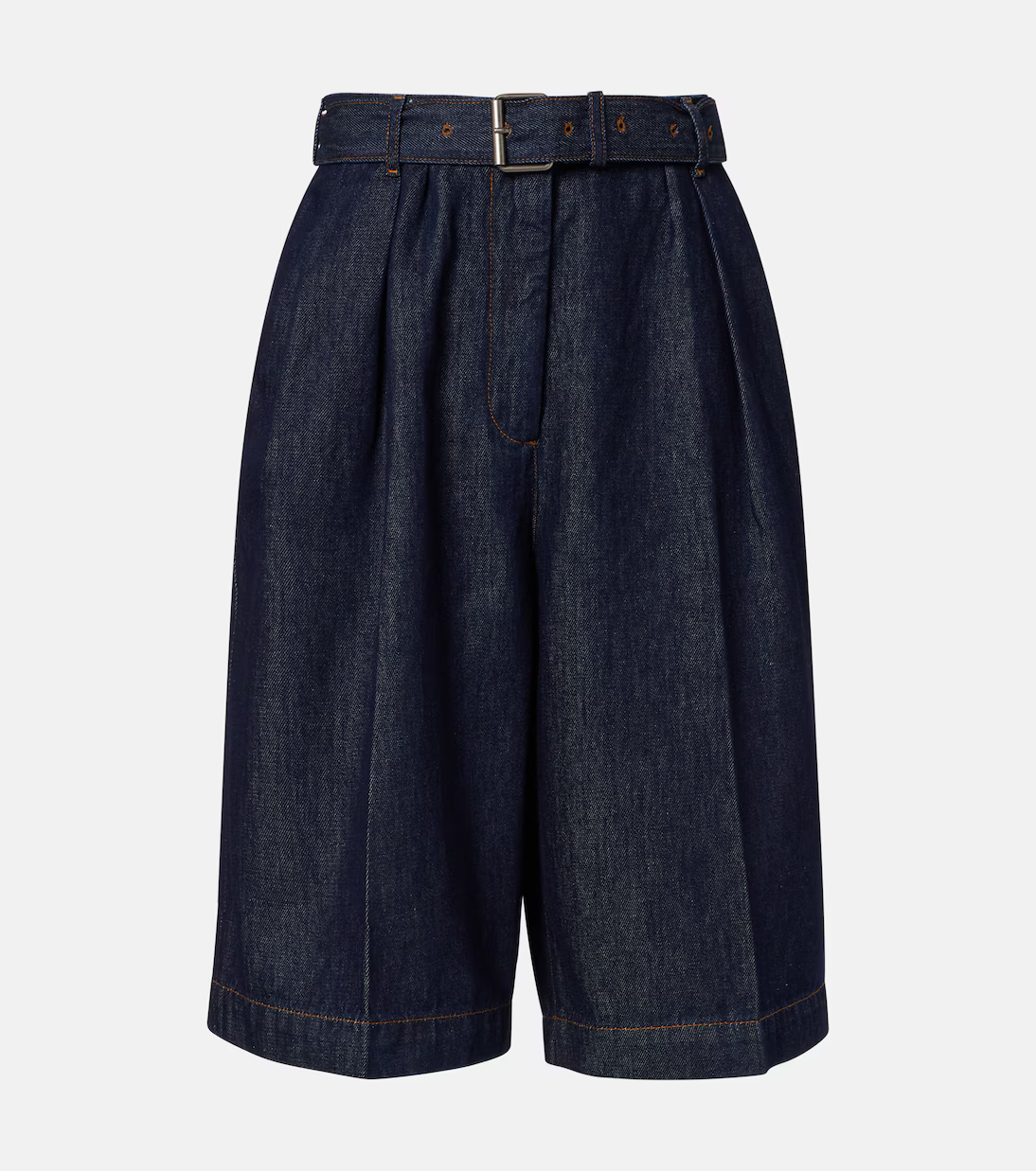 A pair of indigo denim Dries Van Noten bermuda shorts.
