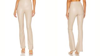 composite of model wearing Revolve Faux Leather Flare Legging