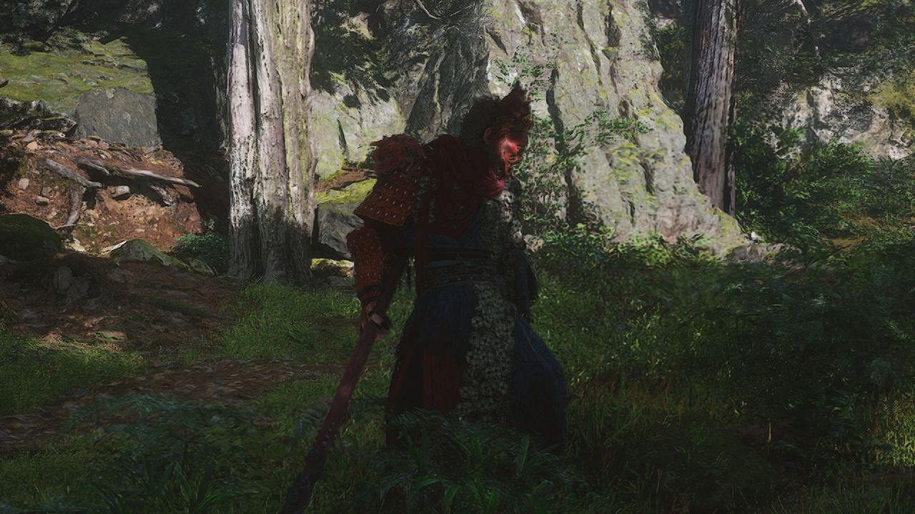 A screenshot from Black Myth:Wukong highlight the visual impact of using motion blur with frame generation