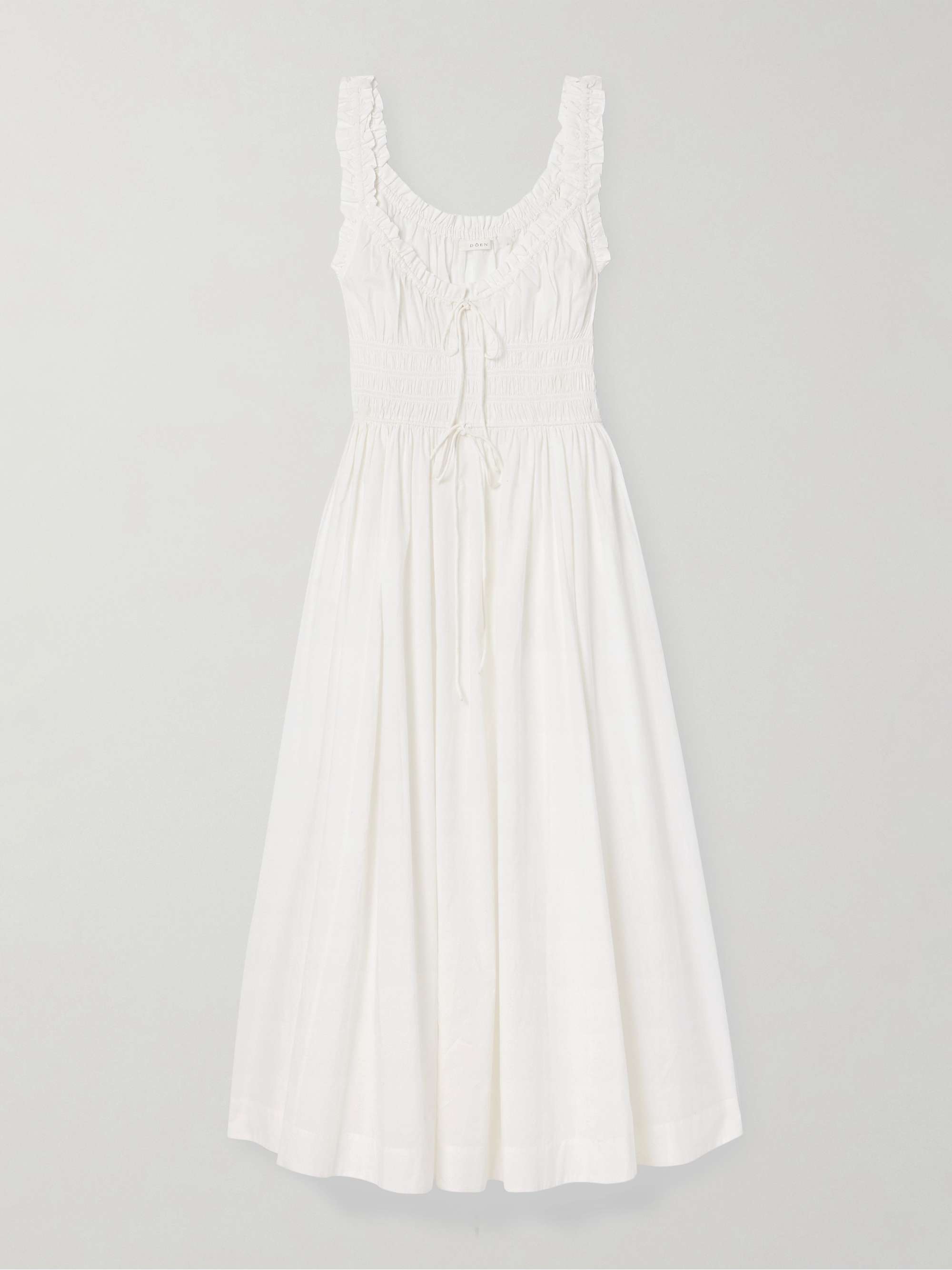 Emmaretta Tie-Detailed Shirred Cotton-Voile Midi Dress