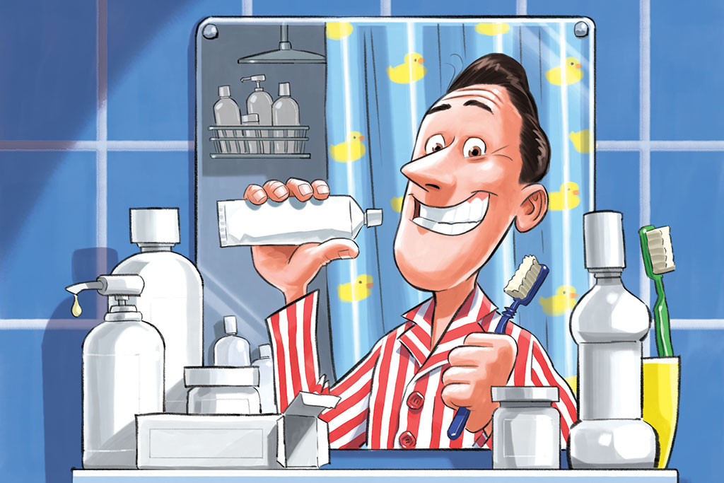 Consumer brands with no labels - man brushing teeth