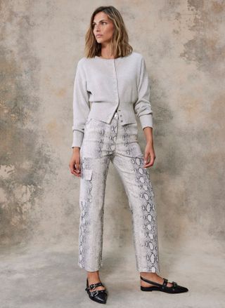 Snake Print Cargo Straight Jeans