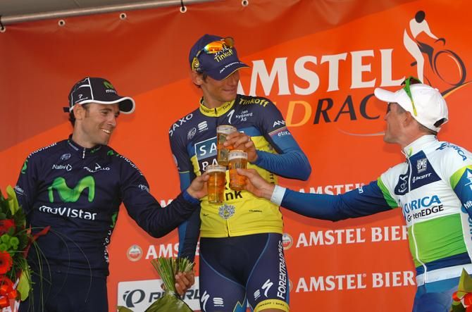 The Amstel Gold Race podium beers.