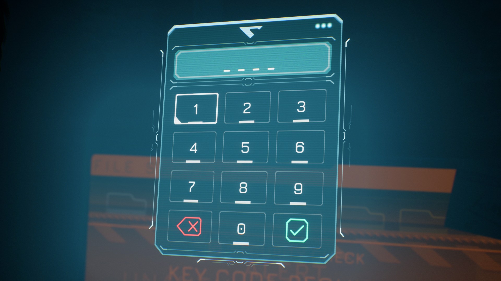 A holographic key code screen in Directive 8020.