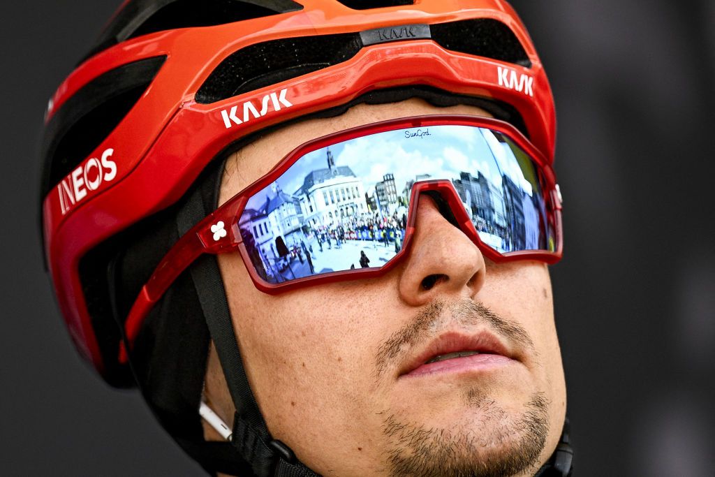 Ineos Grenadiers&#039;s British rider Tom Pidcock looks on at the start of the Men&#039;s race of the &#039;La Fleche Wallonne&#039;, a one day cycling race (Waalse Pijl - Walloon Arrow), 199 km from Charleroi to Huy, on April 17, 2024. (Photo by JASPER JACOBS / Belga / AFP) / Belgium OUT