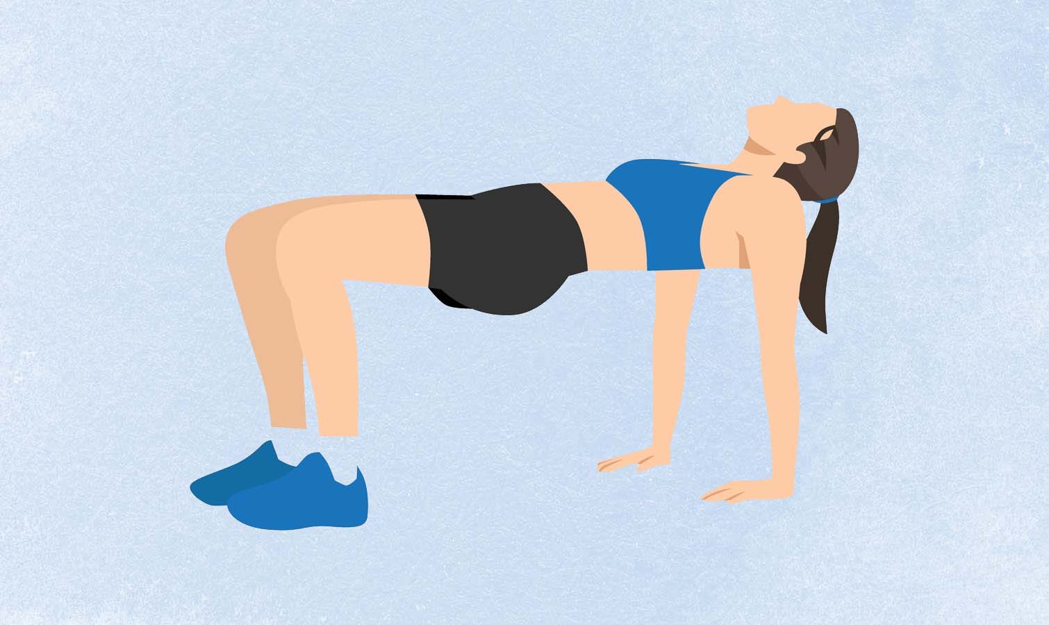 an illo of a woman doing a tabletop glute bridge