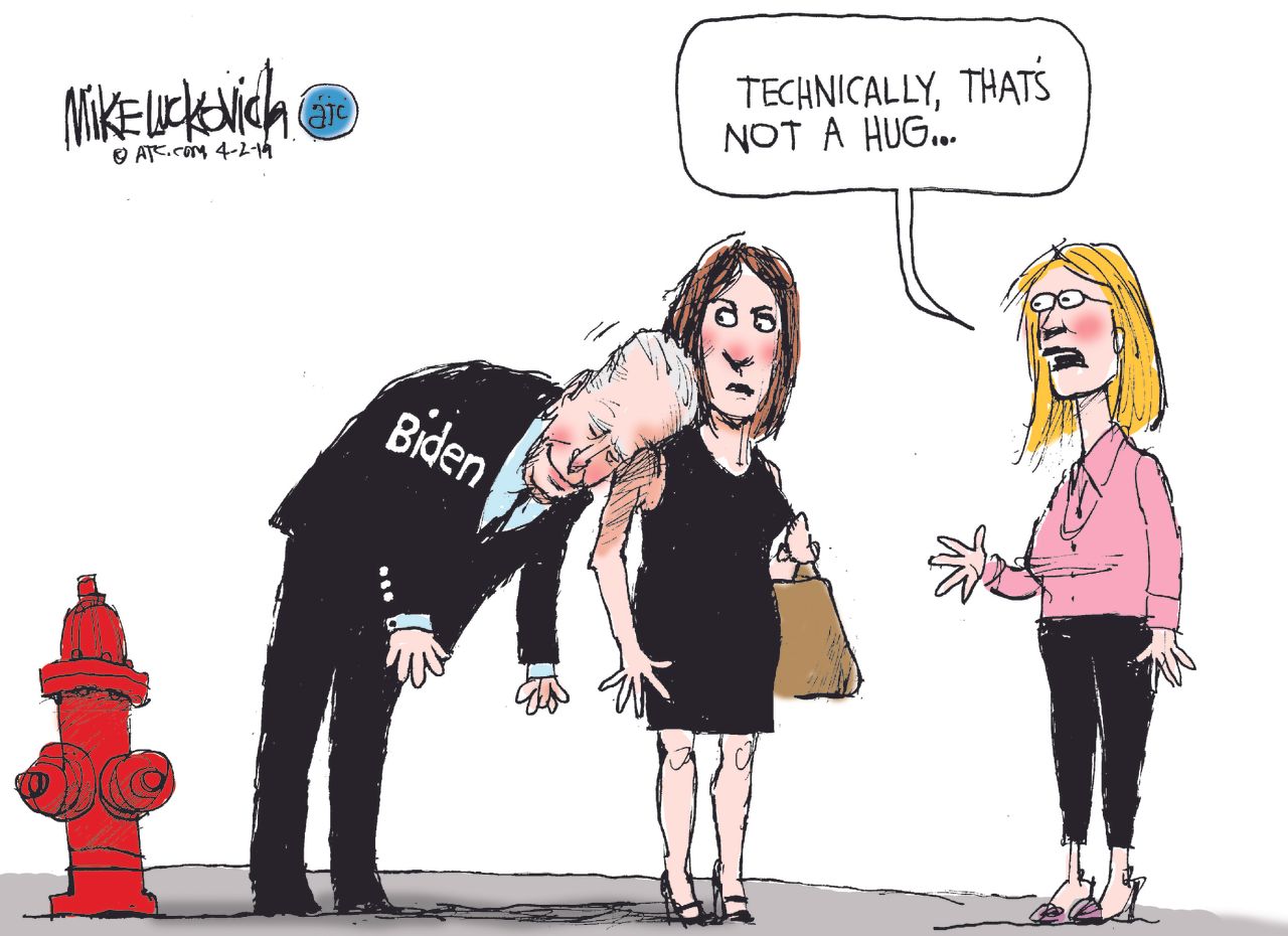 Political Cartoon U.S. Joe Biden touching controversy