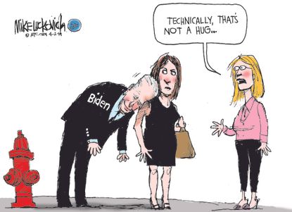 Political Cartoon U.S. Joe Biden touching controversy