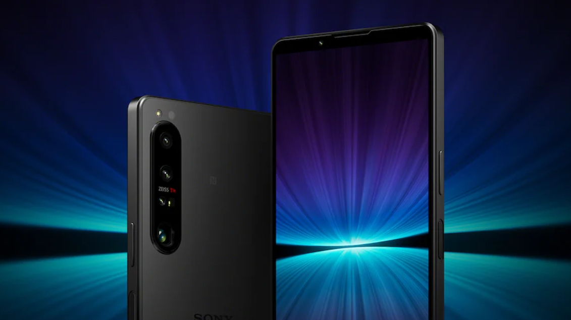 A Sony Xperia 1 IV seen from the front and back, with the screen on