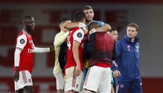 Arsenal celebrates after a Premier League game.