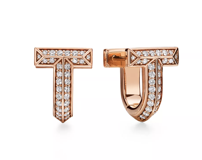 Tiffany &amp;amp; Co., T1 Half Pav&amp;eacute; Diamond Huggie Earrings in Rose Gold