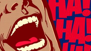 Pop art style comics panel mouth of man laughing out loud