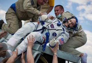 NASA Astronaut Don Pettit Lifted Out of Soyuz Capsul