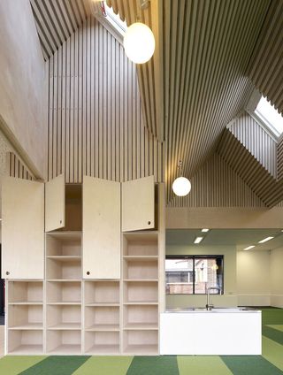Timber-clad ceilings and walls of Whitehorse Manor Infant and Junior Schools