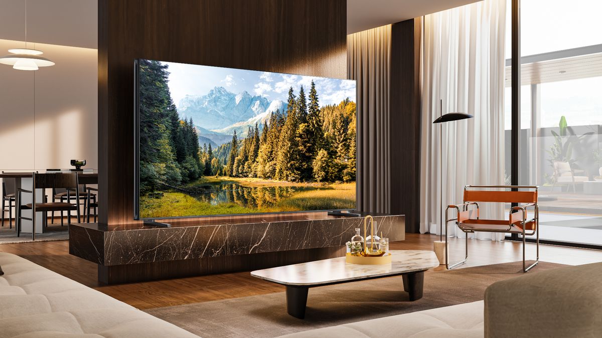 Hisense U9N TV on stand in living room