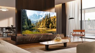 Hisense U9N TV on stand in living room