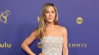 Jennifer Aniston is pictured with side-swept hair at the 76th Primetime Emmy Awards at Peacock Theater on September 15, 2024 in Los Angeles, California.